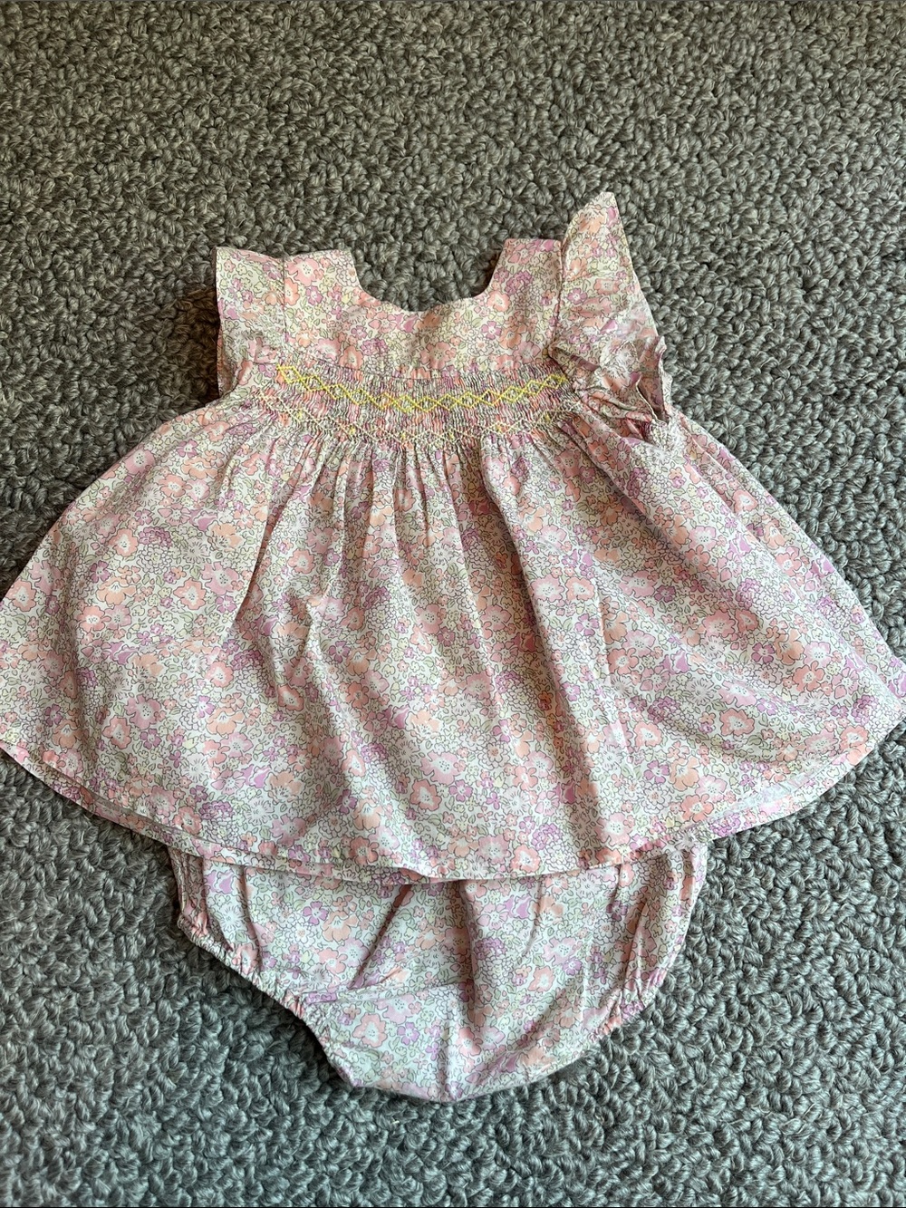 Bonpoint Liberty Pink Floral Smocked Baby Top with Bloomer